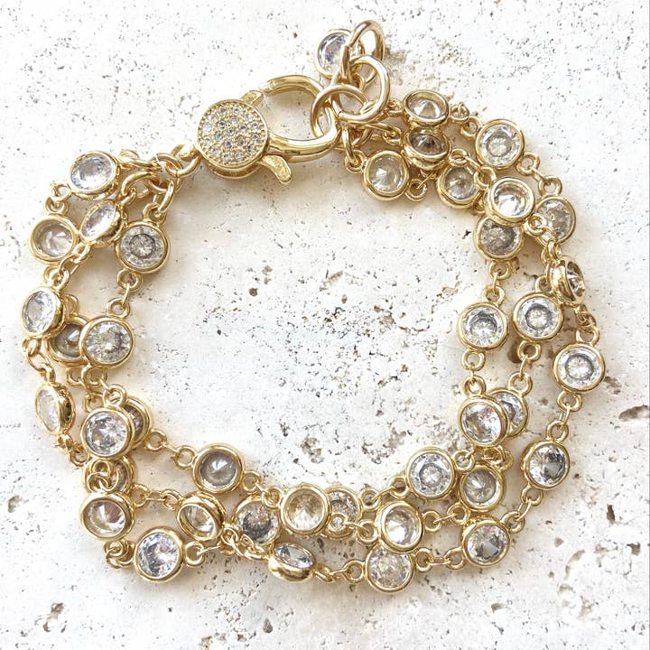 Triple Layered Crystal Bracelet in Gold