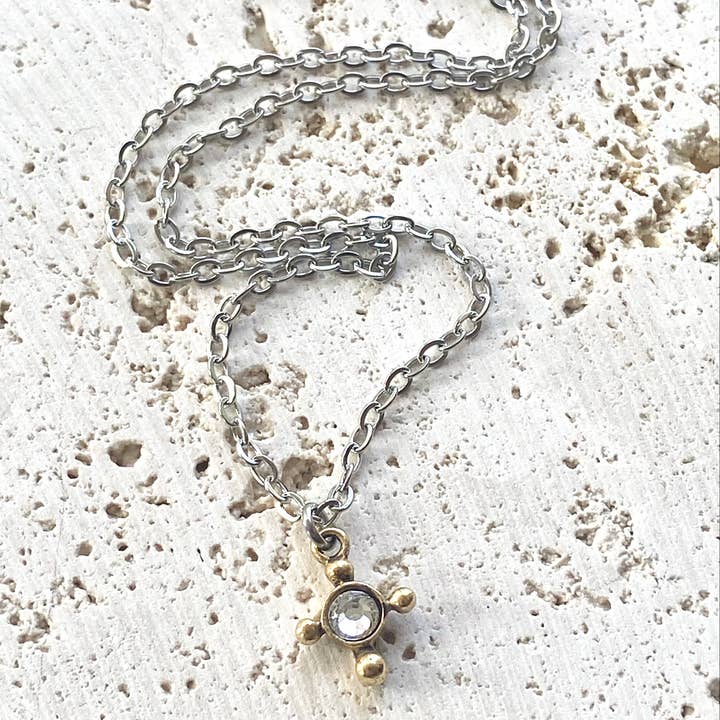 Tiny Cross Necklace in Mixed Metals