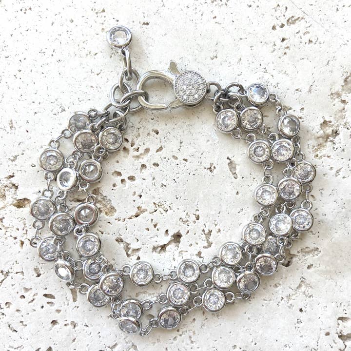 Triple Layered Crystal Bracelet in Silver