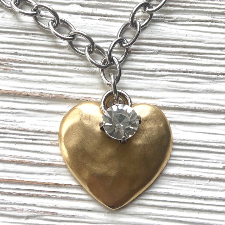 Hammered Heart Necklace in Mixed Metals