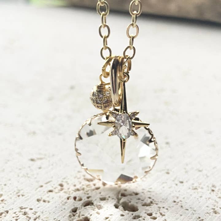 Clear Drop Crystal Gold Necklace