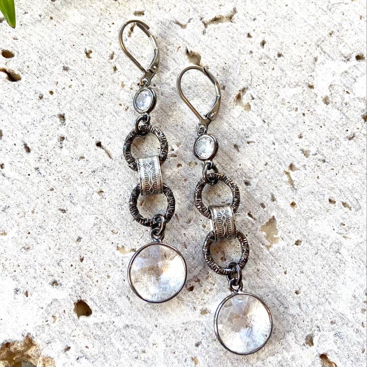 Vintage Ladder Chain Crystal Earrings