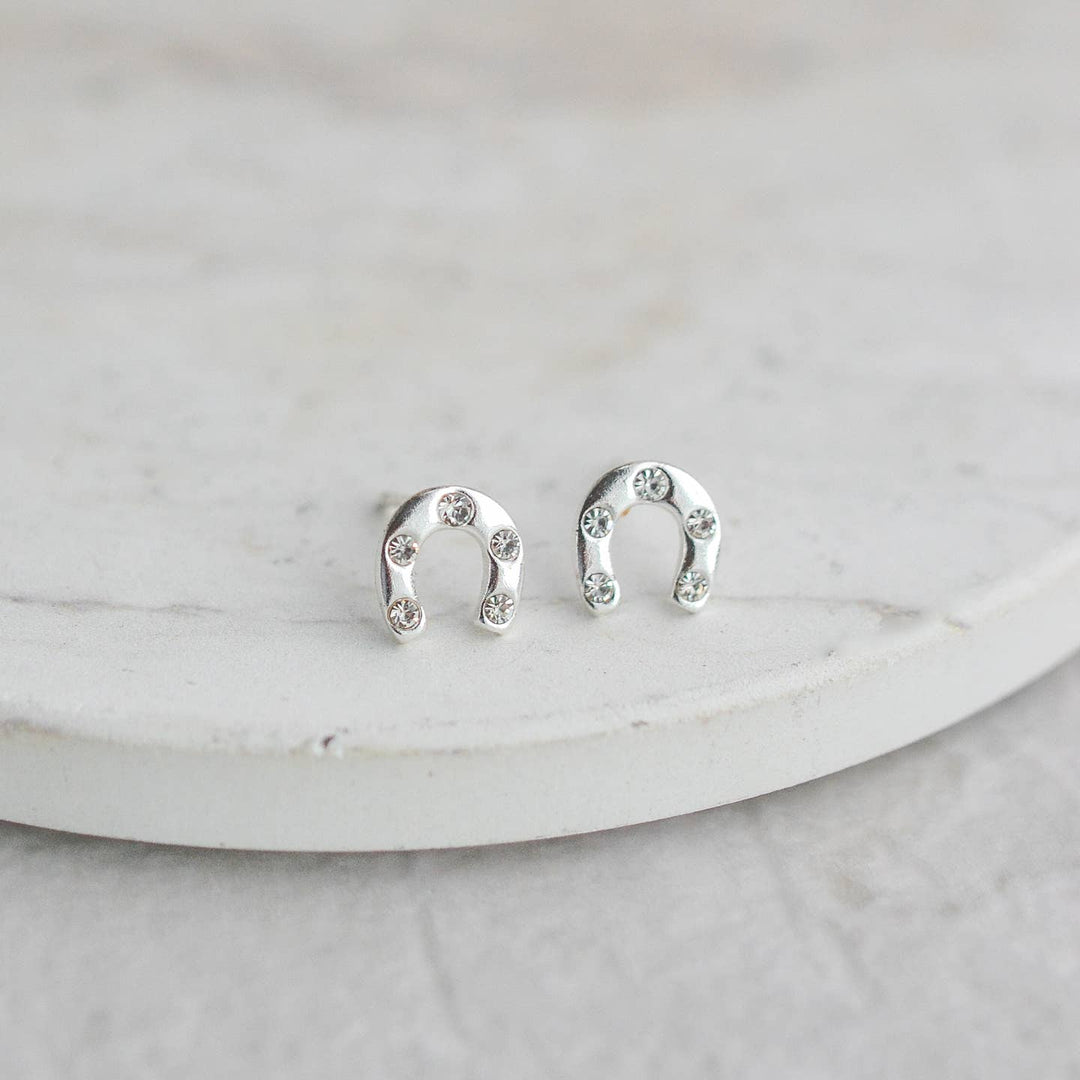 Horseshoe Crystal Stud in Sterling Silver