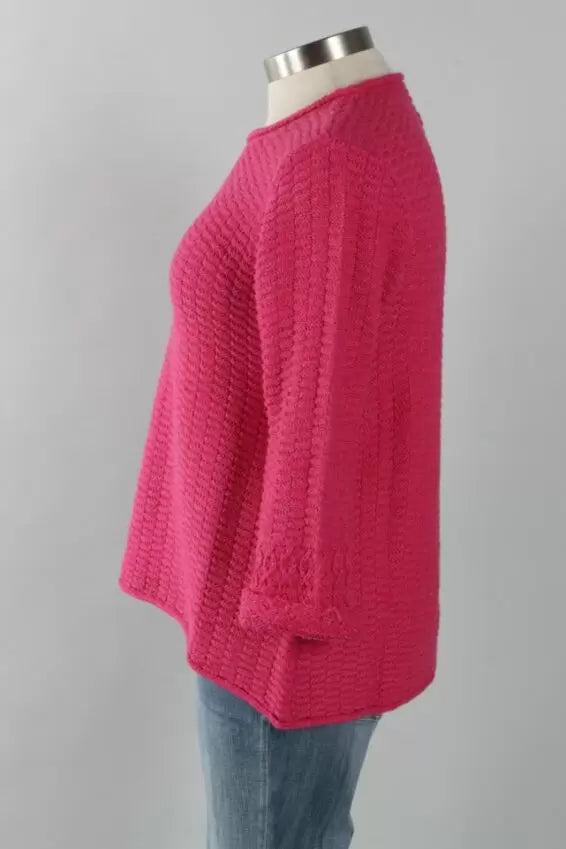 Ladder Stitch Rag-Yarn Sweater in Raspberry