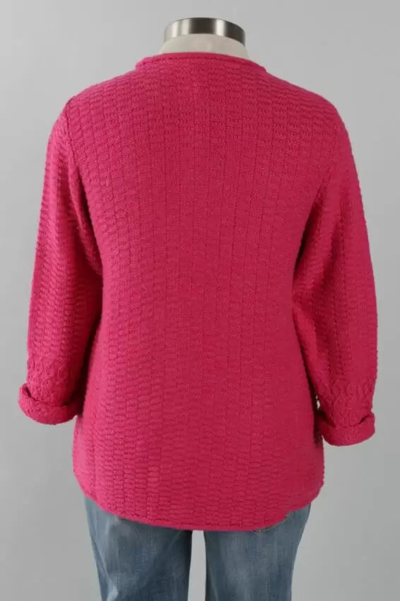 Ladder Stitch Rag-Yarn Sweater in Raspberry