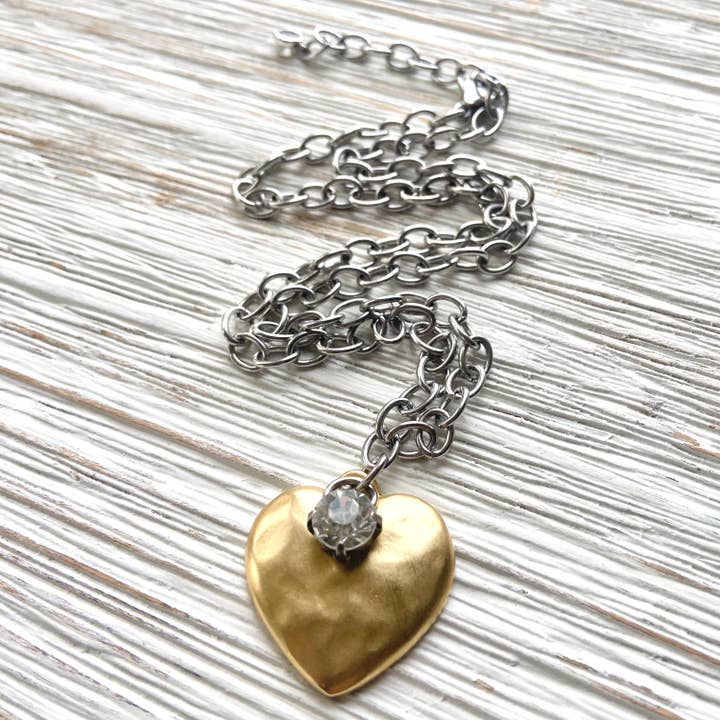 Hammered Heart Necklace in Mixed Metals