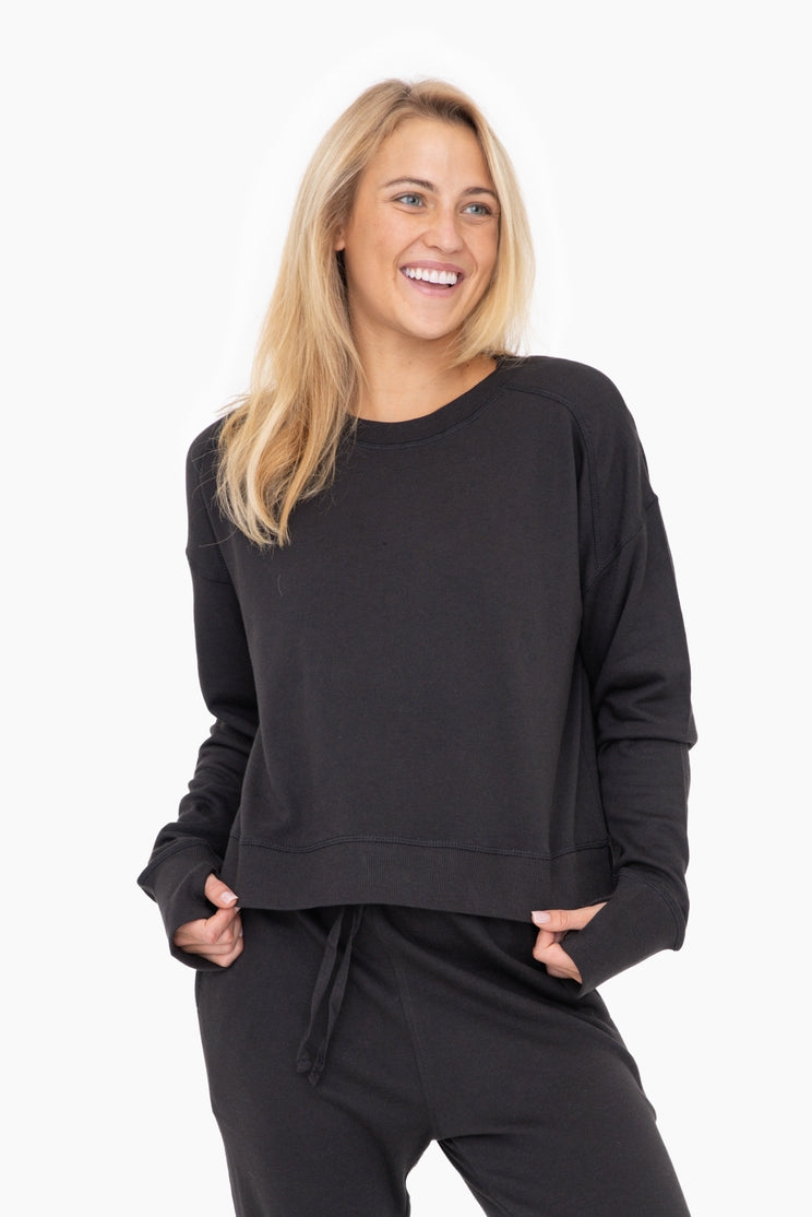 Organic Cotton Crew Neck Top in Black