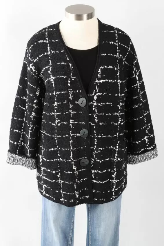 Boucle Windowpane Cocoon Cardigan