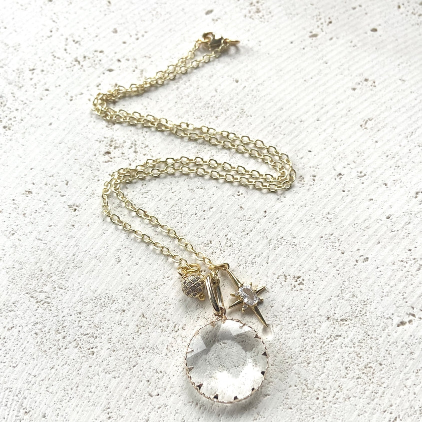 Clear Drop Crystal Gold Necklace