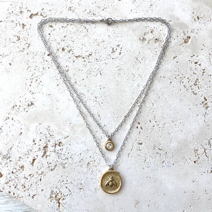 Bee Fleur De Lys Vintage Coin Necklace