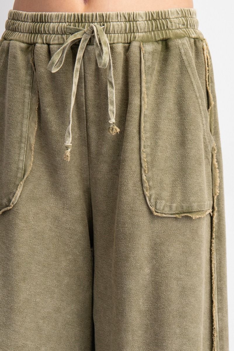 Terry Knit Palazzo Pants in Olive