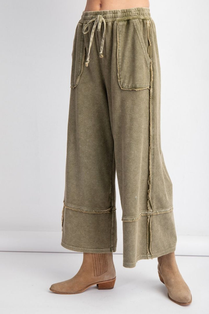 Terry Knit Palazzo Pants in Olive