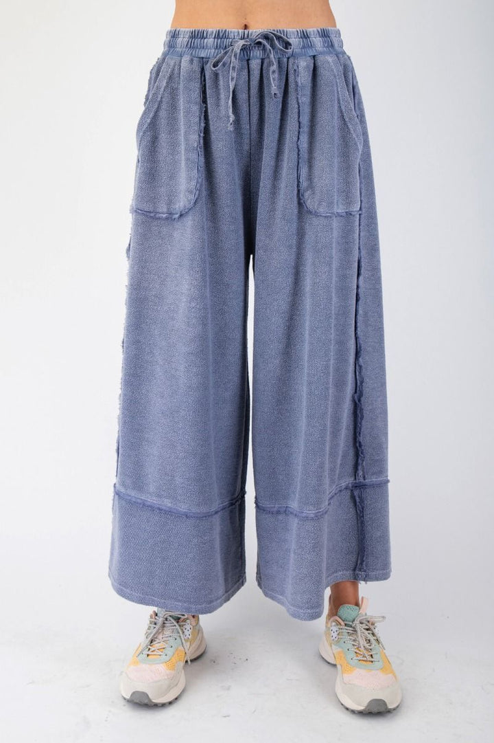 Terry Knit Palazzo Pants in Washed Navy