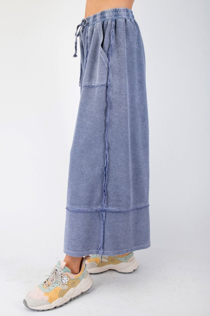 Terry Knit Palazzo Pants in Washed Navy