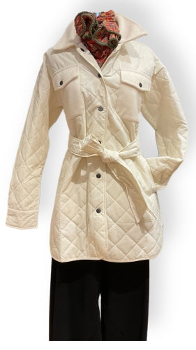 Mix Media Quilted Jacket in Cream