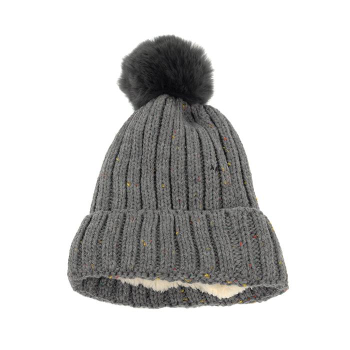 Grey Color Flecked Pom Pom Hat