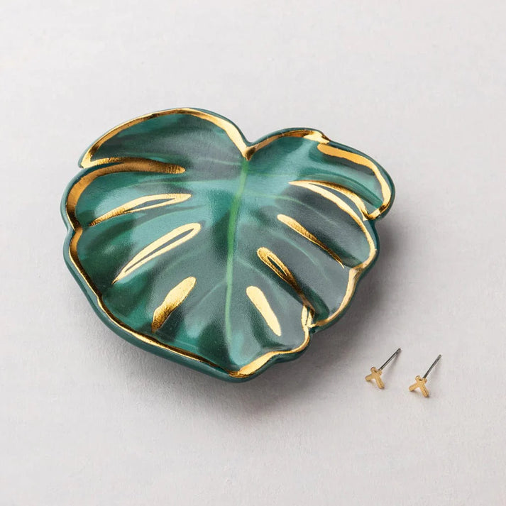 Jewelry Dish & Stud Earring Set - Leaf