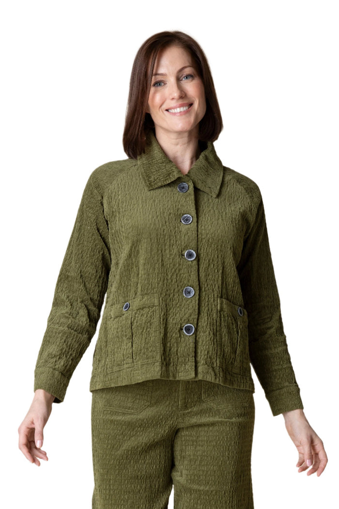 Rustic Stretch Corduroy Jacket in Olive