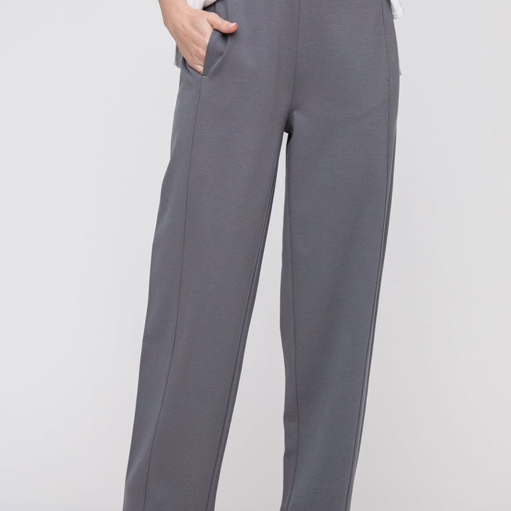 Ponte Solid Straight Pant in Charcoal