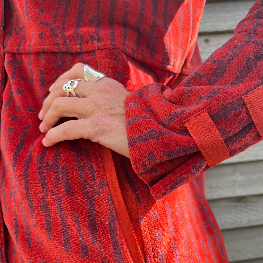 Sophie Long Velvet Coat in Rust