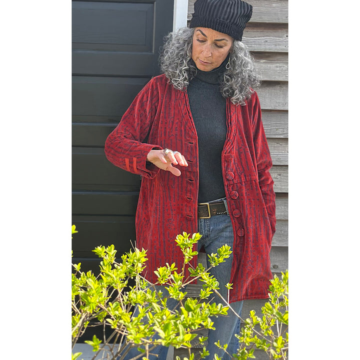 Sophie Long Velvet Coat in Rust