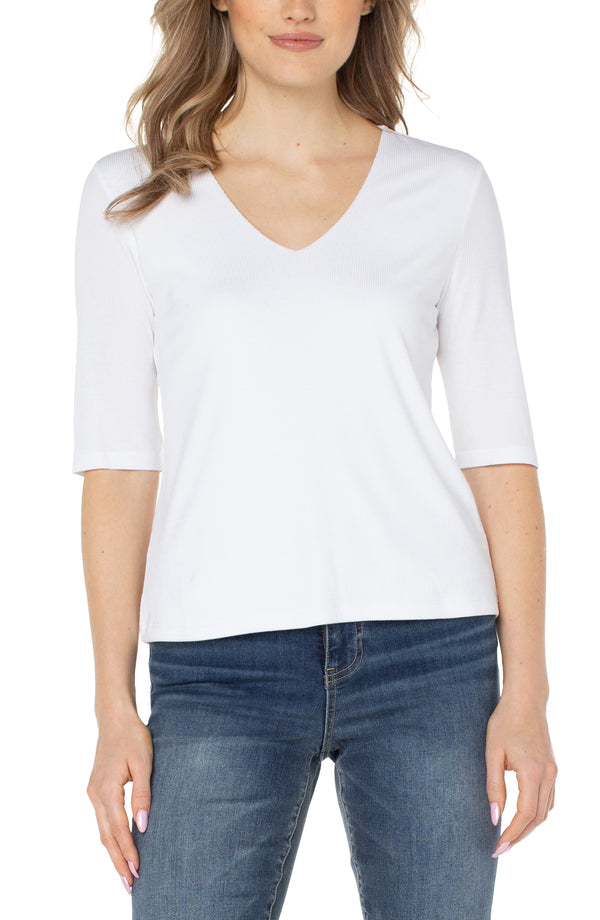 Double Layer V-Neck Top in Cream