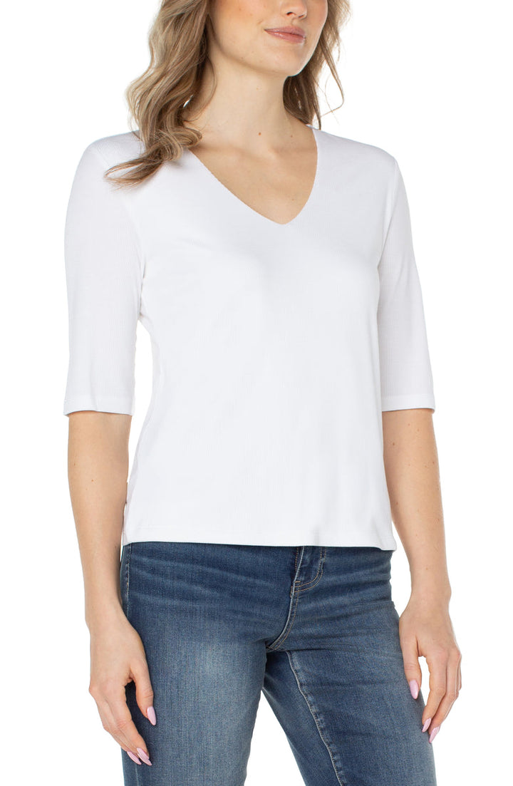 Double Layer V-Neck Top in Cream