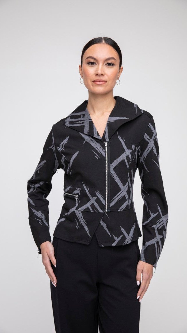 Viscose Ponte Jacquard Moto Jacket in Black