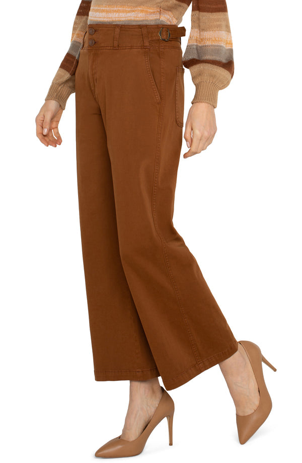 High Rise Cinched Waist Wide Leg Pants in Jasper Brown