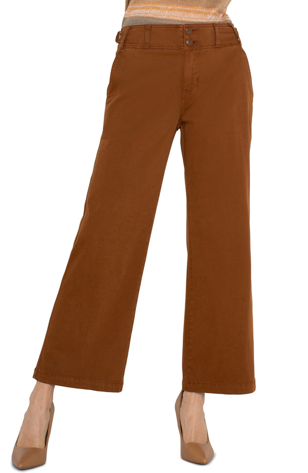 High Rise Cinched Waist Wide Leg Pants in Jasper Brown