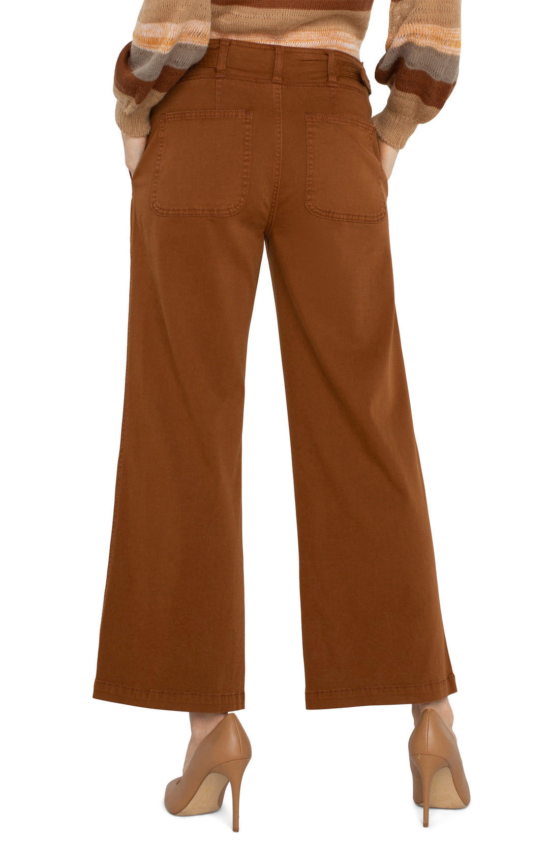 High Rise Cinched Waist Wide Leg Pants in Jasper Brown